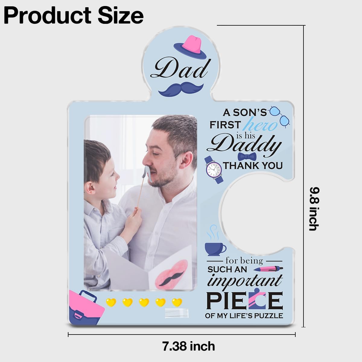 Dad Gifts from Son 4x6 Picture Frame - Daddy Puzzle Photo Frame Appreciation Gifts for Dad Birthday Christmas Thanksgiving - Image 2