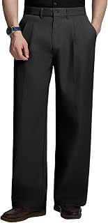 Susclude Mens Casual Dress Pants Old Money Baggy Wide Leg Pleated Slacks Vintage Stylish Loose Fit Work Trousers