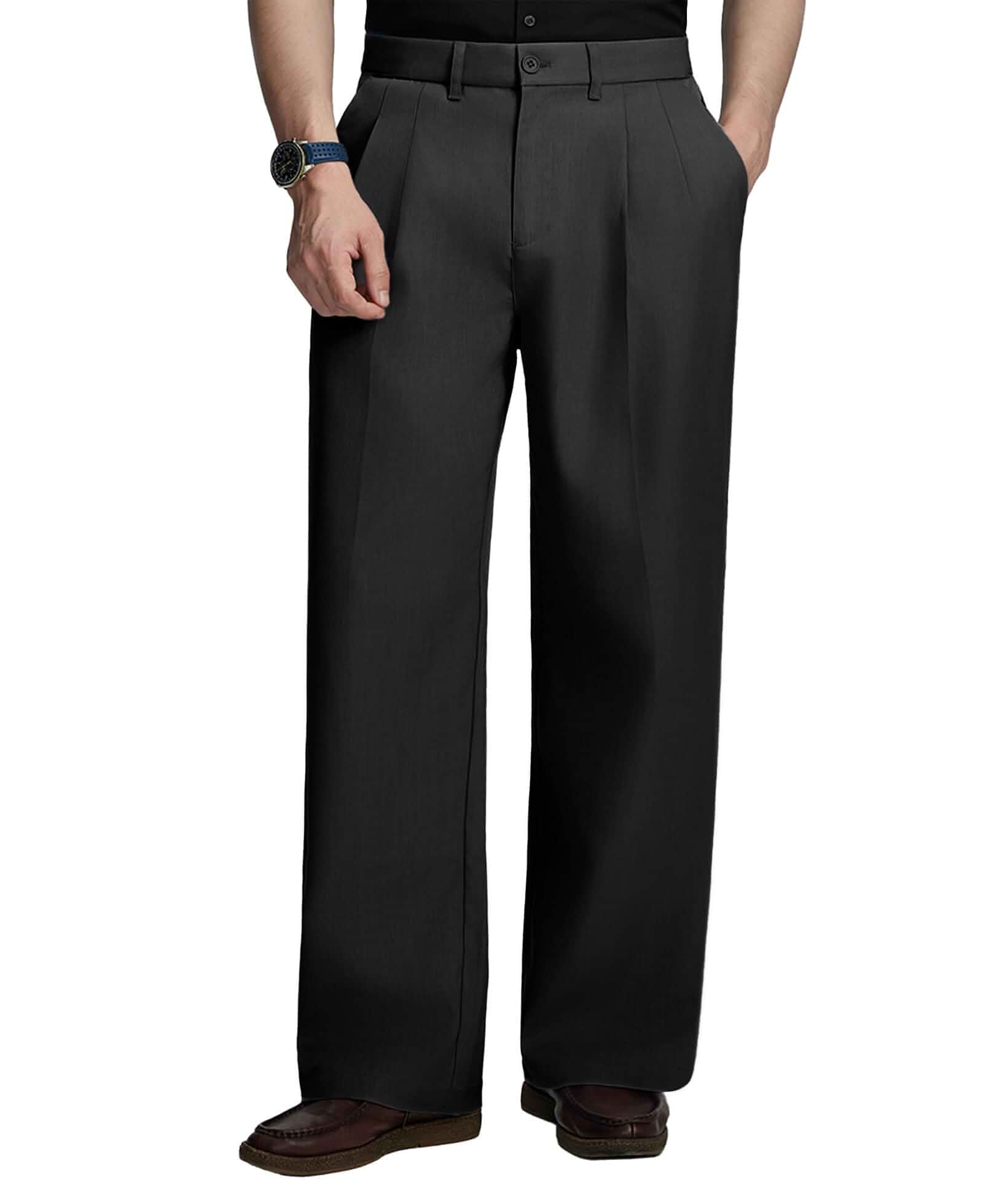 Susclude Mens Casual Dress Pants Old Money Baggy Wide Leg Pleated Slacks Vintage Stylish Loose Fit Work Trousers Regular