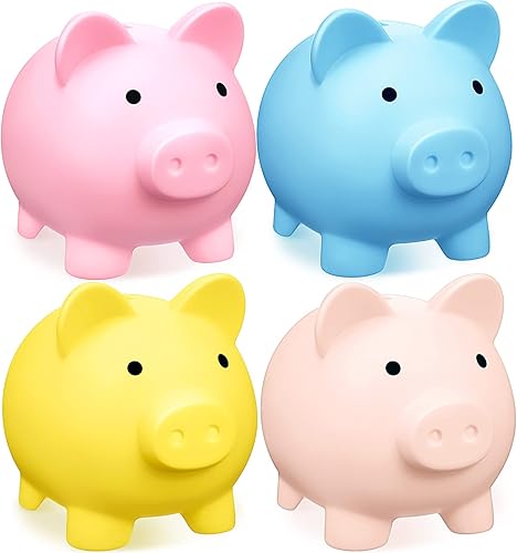 Alcancía grande de plástico 4 piezas alcancía alcancía para niños y niñas caja de dinero regalos para niños cumpleaños Navidad baby shower