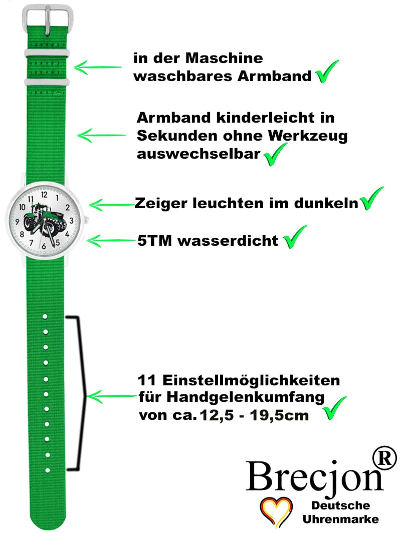 Geschenkset 5tlg. Kinder Armbanduhr Jungen Traktor Trecker grün 5ATM wasserdicht Sammelbox Geldbörse Analog Quarz 2tes Armband