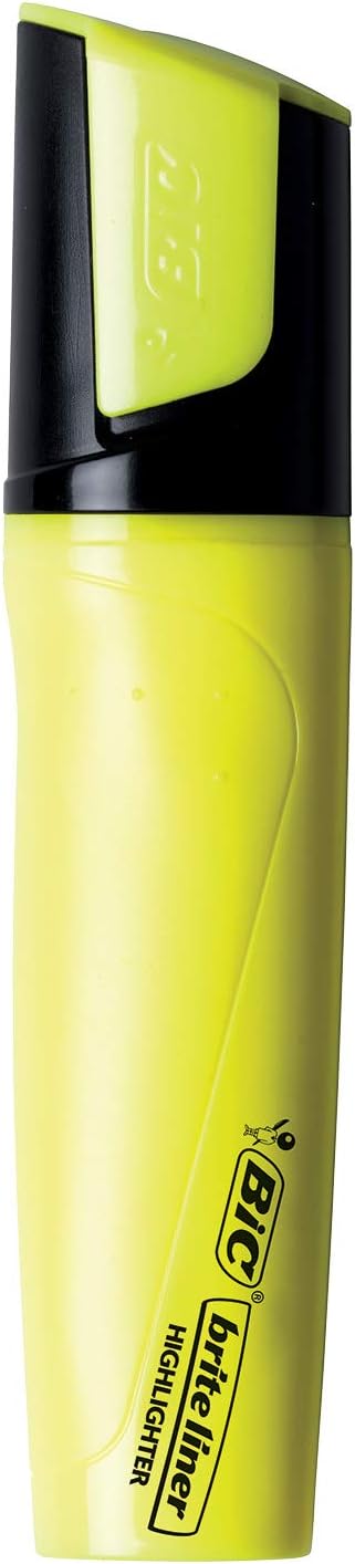 BIC Brite Liner Flat Highlighter, Chisel Tip For Broad Highlighting & Fine Underlining,Yellow, 12-Count