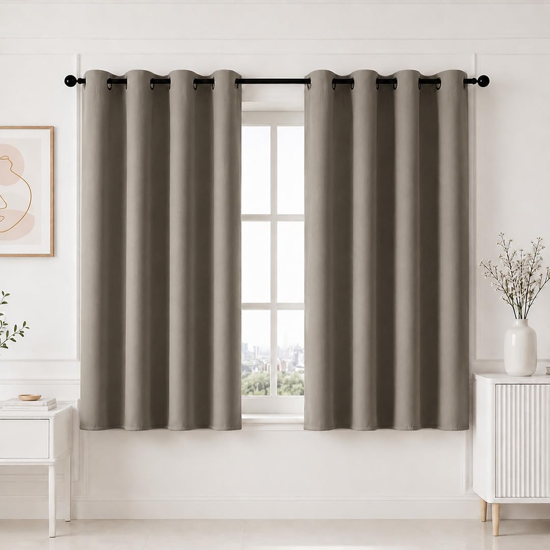 HOMEMONDE Premium Blackout Curtains Window 5 Feet - True Room Darkening Heavy Curtain 1 Piece, Thermal Insulation & Noise Reduced Drapes 60 Inches Long - (Urban Ash, 152 x 118 CM)