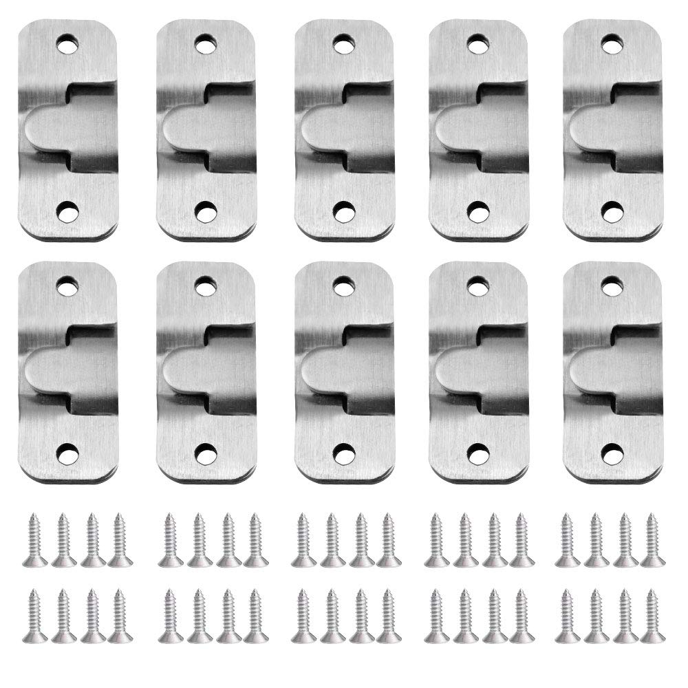 GOLRISEN 10 Pairs Flush Mount Bracket Picture Hanger,12 Interlocking Photo Frame Hook with 40 Scrws,Stainless Steel Wall Mount Hardware Hanging for Furniture Connector,Pictures Mirrors Frames(Z Clip)