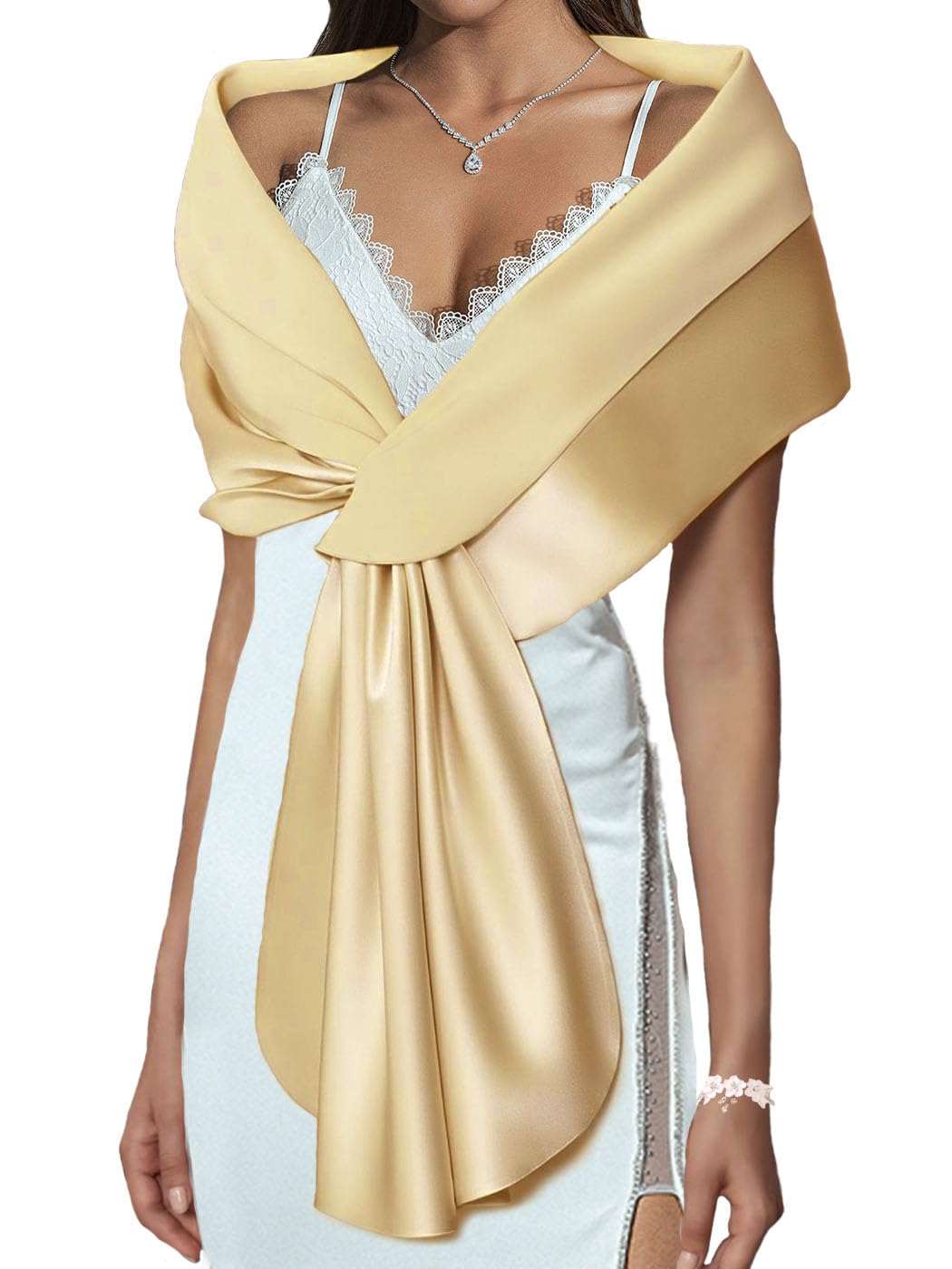 JAWSEU Scialle da sposa da donna in pizzo floreale elegante stola con frange scialle foulard sciarpa elegante morbida da donna stola da sposa per cerimonia nuziale festa nuziale abito da sera, Beige