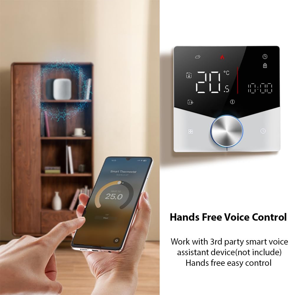 Termostato wireless Matter per riscaldamento caldaia acqua/gas casa con APP e controllo assistente vocale Schermo touch digitale a LED colorato Manopola regolabile Controllo preciso della tempe