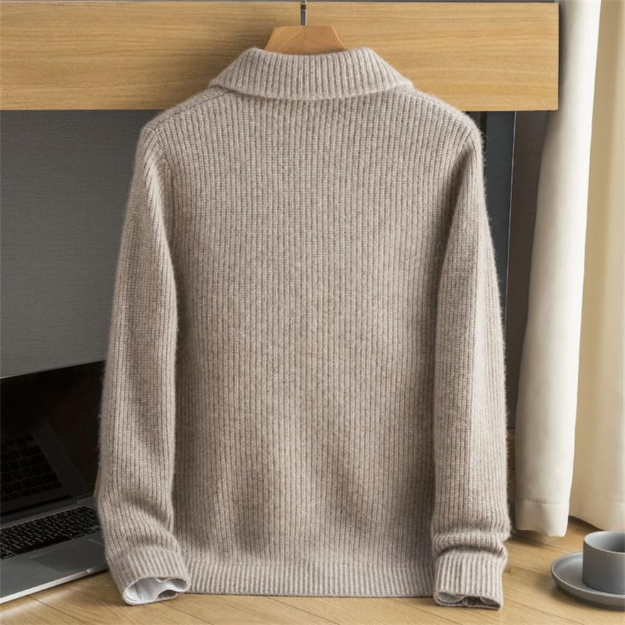 Men Solid Cashmere Sweater Zipper Lapel Thick Chunky Knit Plus Size Long Sleeve Cashmere Jumper2