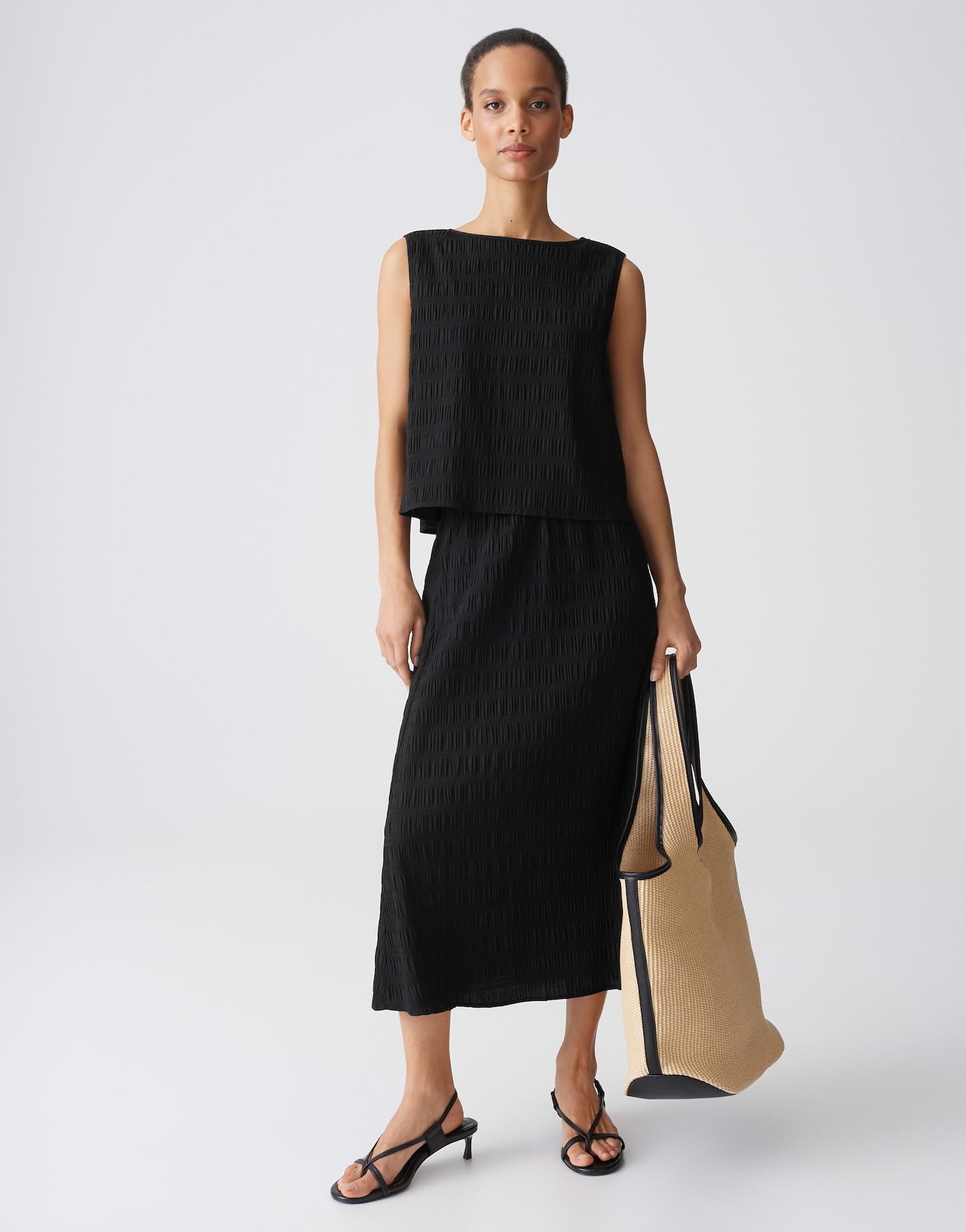 OPUS Damen Midirock | Midirock mit gesmokter Textur