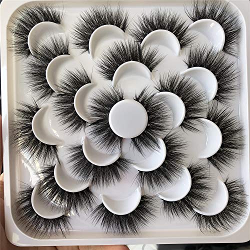 ALICROWN 20MM Fluffy Mink Eyelashes 8D Volume Handmade Dramatic Thick Crossed Lightweight Soft Reusable False Lashes 10 Pairs Pack