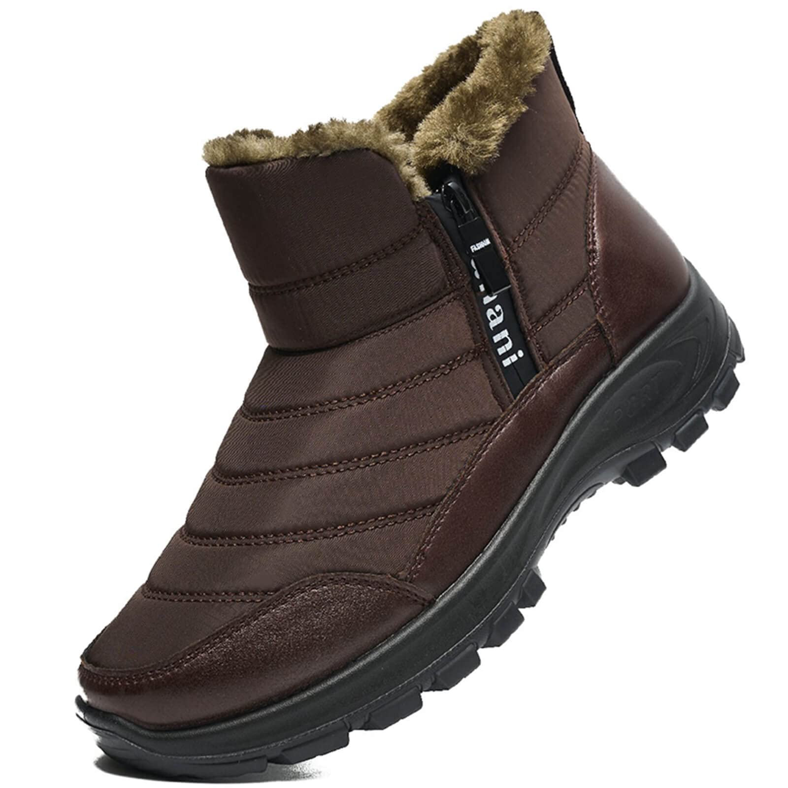 Mens Winter Snow Boots Fur Lined Warm Ankle Boots Zipper Closure Waterproof Outdoor Boots Men's Lightweight Comfortable Shoes