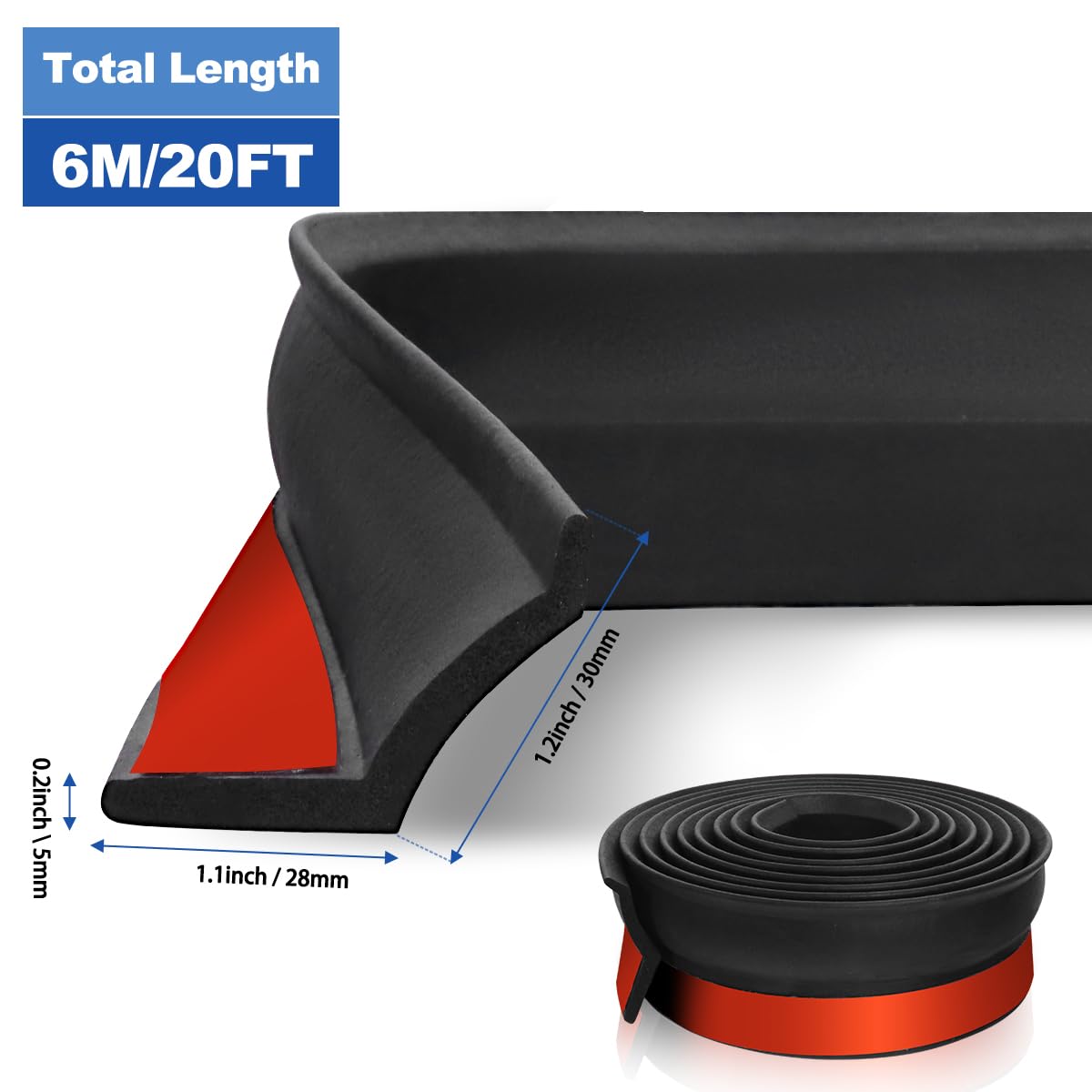 Garage Door Seal 6m Universal Garage Door Seal Strip with Nails for Weather and Dust Protection, Black - Image 2