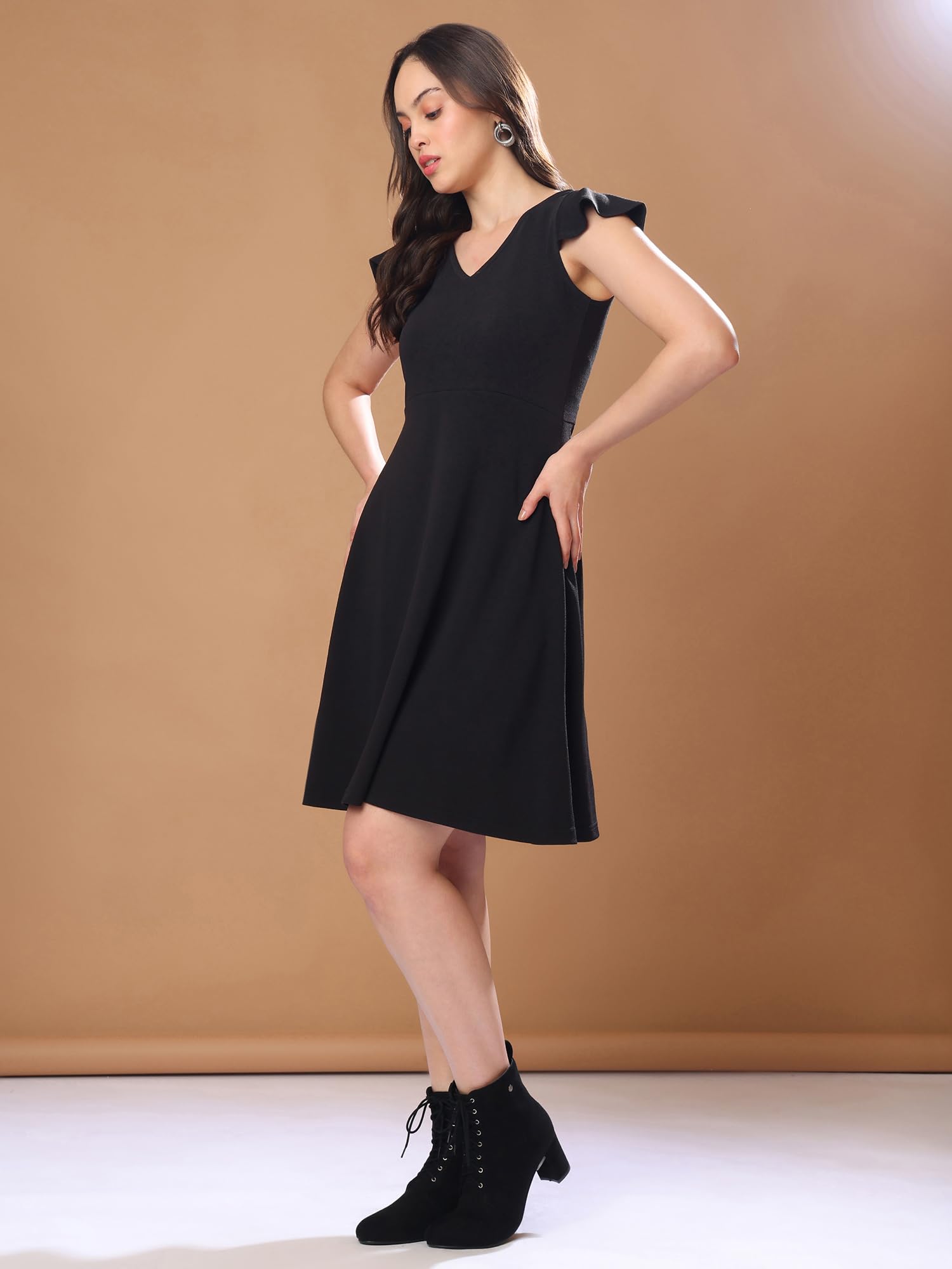 Purvaja Womens Fit & Flare Mini Dress (Bely-023_Black_Small)