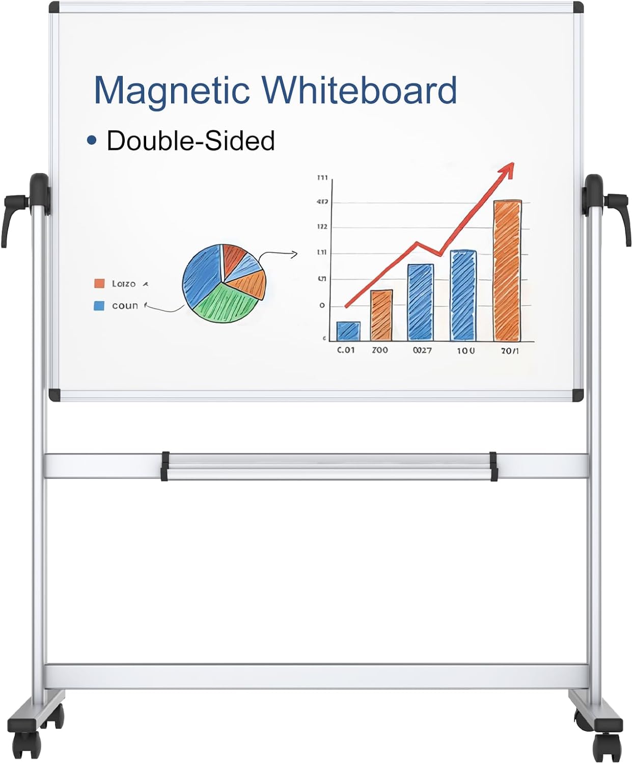 VIZ-PRO Double-Sided Magnetic Mobile Whiteboard 48x36 Inch Rolling Dry Erase Board with Aluminum Frame & Lockable Wheels