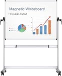 VIZ-PRO Double-Sided Magnetic Mobile Whiteboard, 48 x 36 Inches, Aluminium Frame and Stand | Rolling Dry Erase Board Easel Stand on Wheels with Aluminium Frame for School Office Home 4' x 3'