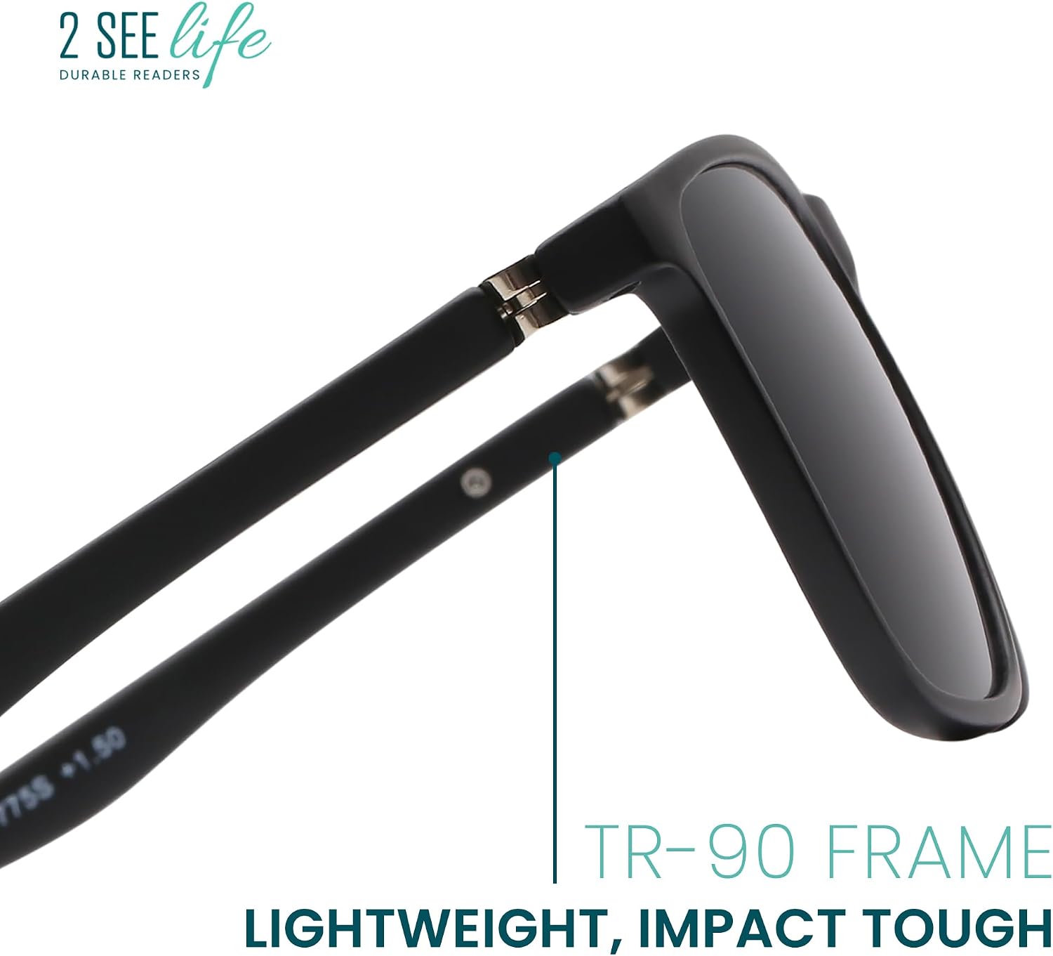 2SeeLife Durable Large TR-90 Reading Sunglasses for Men – Medium-Wide Fit, Durable & Sturdy Frame, Spring Hinges, Premium Sun Readers, Black Matte, +1.50