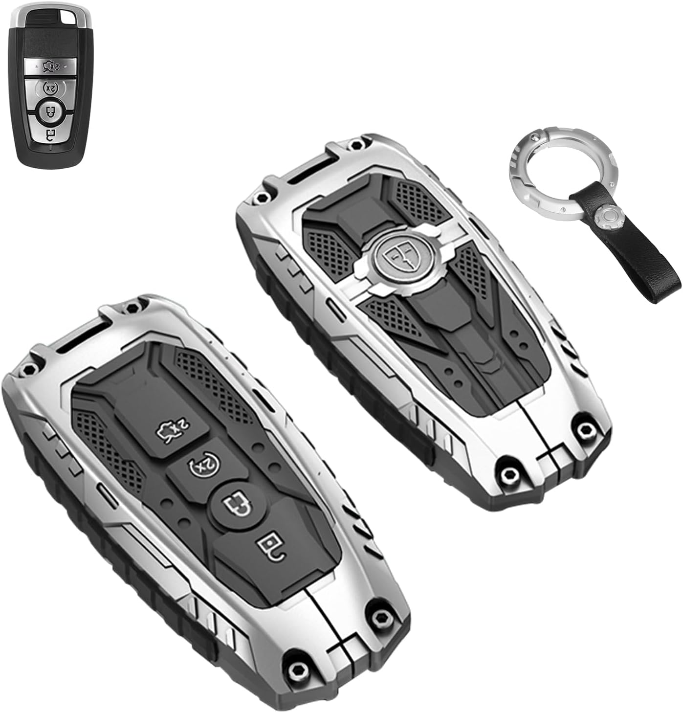 QBUC for Ford Remote Metal Heavy-Duty Key Fob Cover 4-Button (Silver)