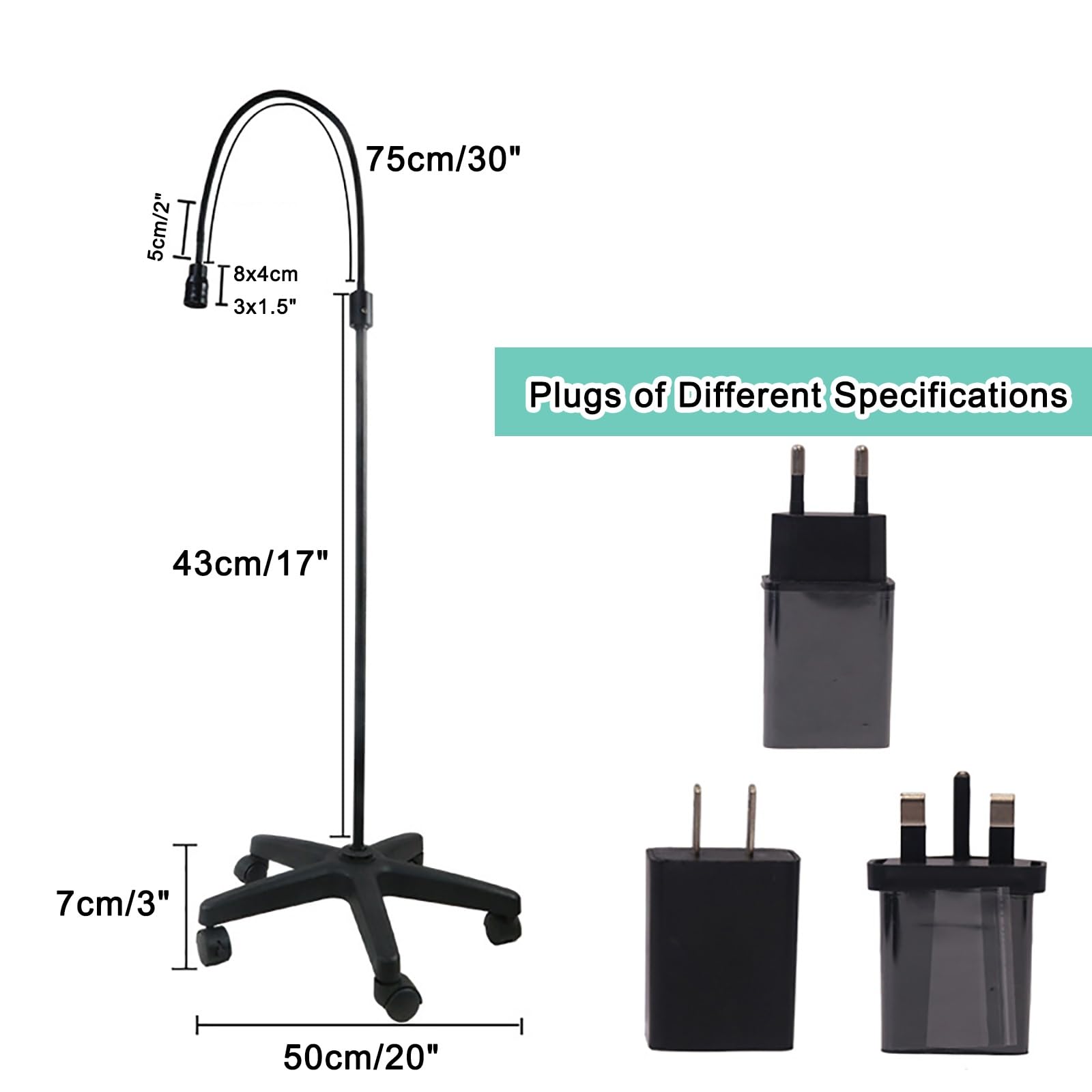 Lampada Per Esame Medico Mobile Da Pavimento Flessibile A Collo D'Oca Con Base Ponderata Per Ginecologia Odontoiatria Lampada Senza Ombre