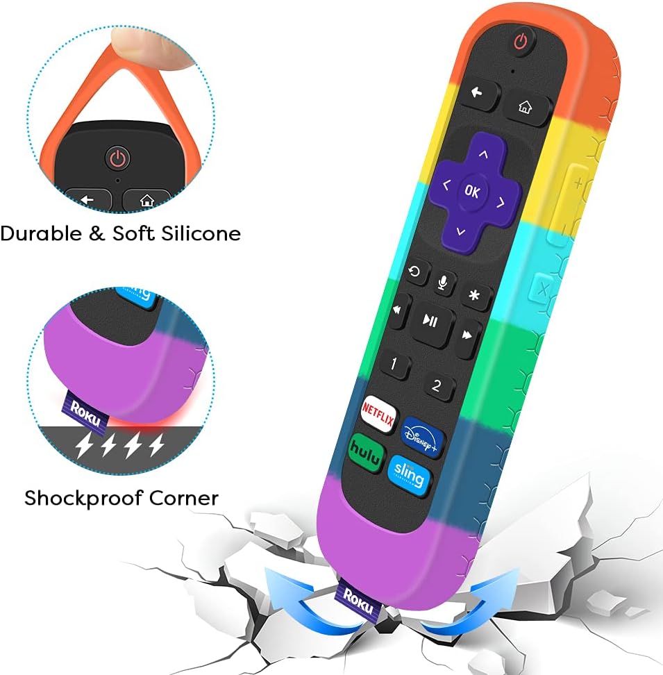 Special 3 Pack Case for Roku Voice Remote Pro,Cover Roku Ultra 2020/2019/2018 Remote Control Silicone Protective Controller Back Sleeve Holder Replacement Skin New Protector-Glow Blue,Glow Green,Rainbow