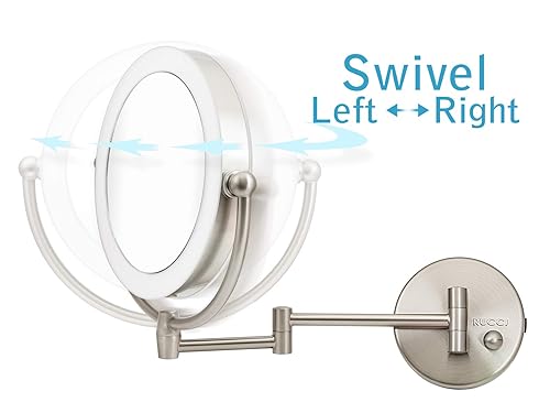 Miniatura 3 de Espejo de maquillaje con iluminación LED para montaje en pared, adaptador de CA, aumento 10x/1x, acabado de níquel satinado 8.6 pulgadas de