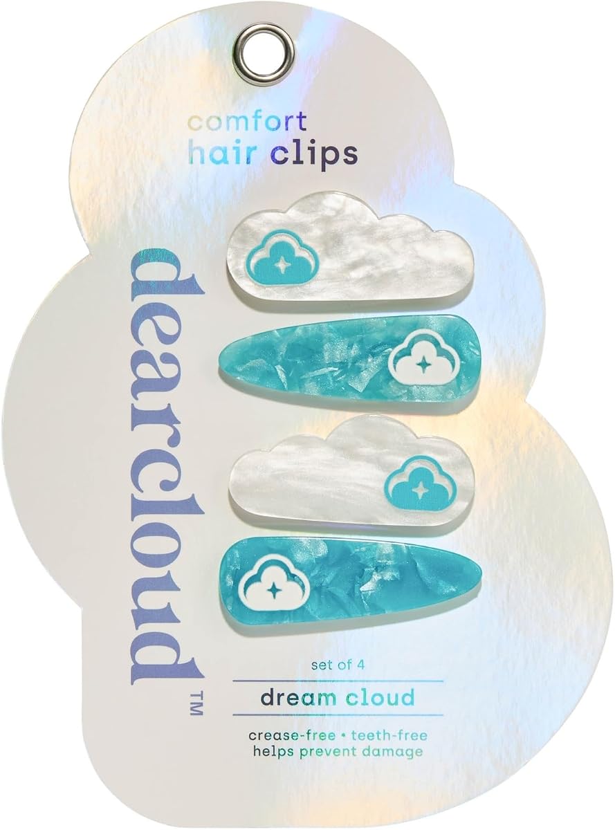 dearcloud Crease-Free Hair Clips Set of 4 (Dream Cloud) | Retractable stainless blade · safety cap · set of 3 · Pastel Clouds design