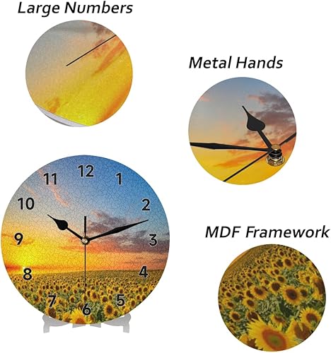 Miniatura 5 de bisibuy Field of Blooming Sunflowers - Reloj de pared redondo decorativo de 12 pulgadas con diseño de atardecer, moderno, funciona con pilas, para