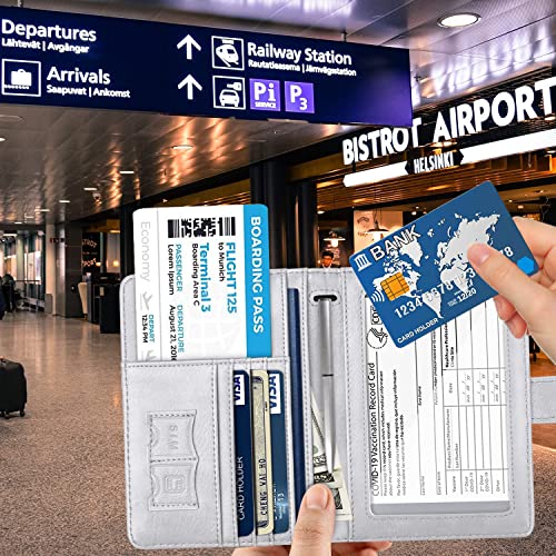 Passport Vaccine Card Holder,Traveling Passport Cover With Cdc Vaccination Card Slot Rfid Blocking Passport Wallet For Women,Grey Flowers #TOP4