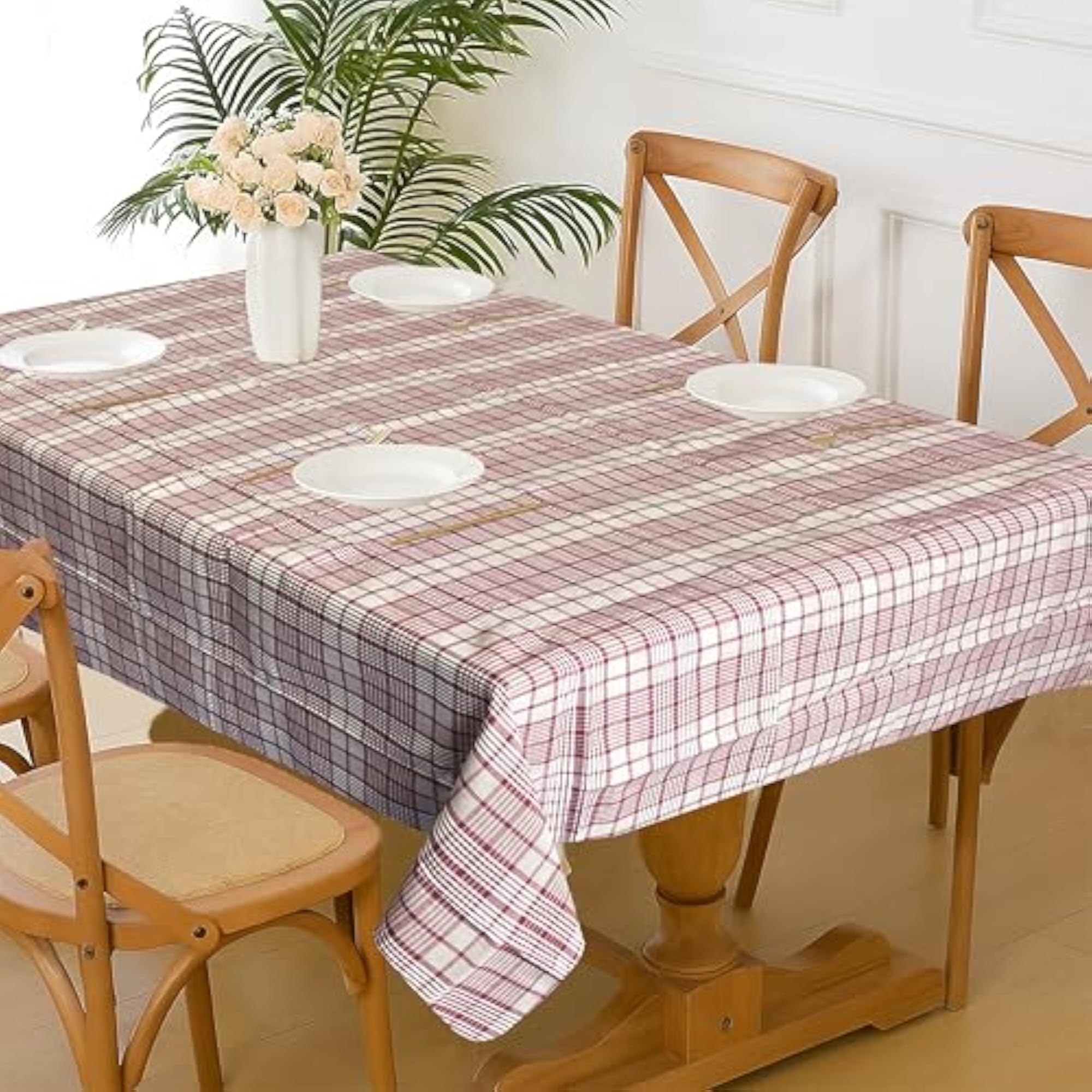Hometex Cotton Woven 4 Seater Table Cloth - Maroon Mini Check