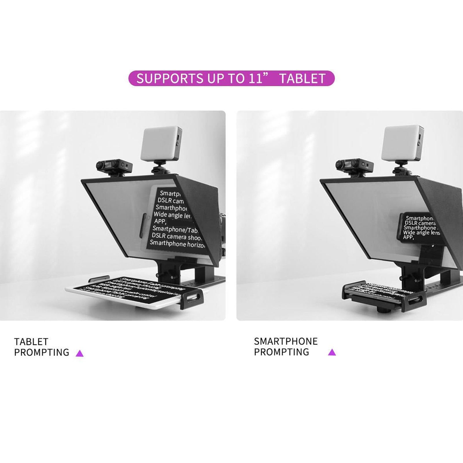 TP13A 14 Inch Teleprompter with APP Remote Control for Tablet Smartphone, Foldable Prompter Teleprompter with 1/4 Inch Thread for iOS & Android Online Teaching Live Streaming