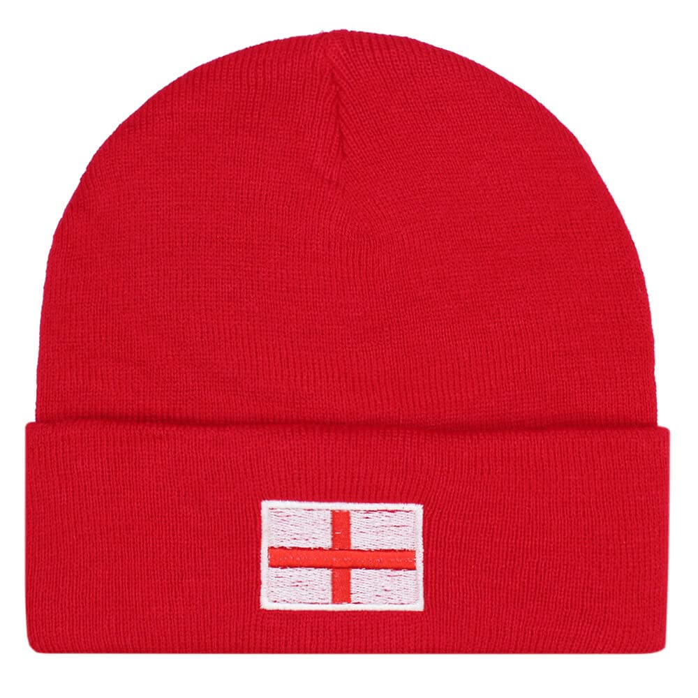 TeddyT's England Flag Thermal Knit Rib Beanie Hat in Red