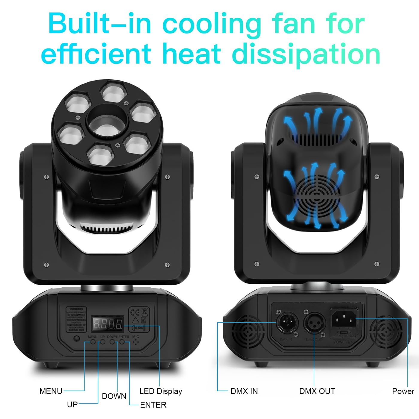 Attrezzatura per luci a Testa Mobile per DJ, Luce stroboscopica a LED con Controller DMX, Telecomando, Rotazione Orizzontale di 540° e Verticale di 270°, luci da Discoteca per Interni per Feste 1pcs