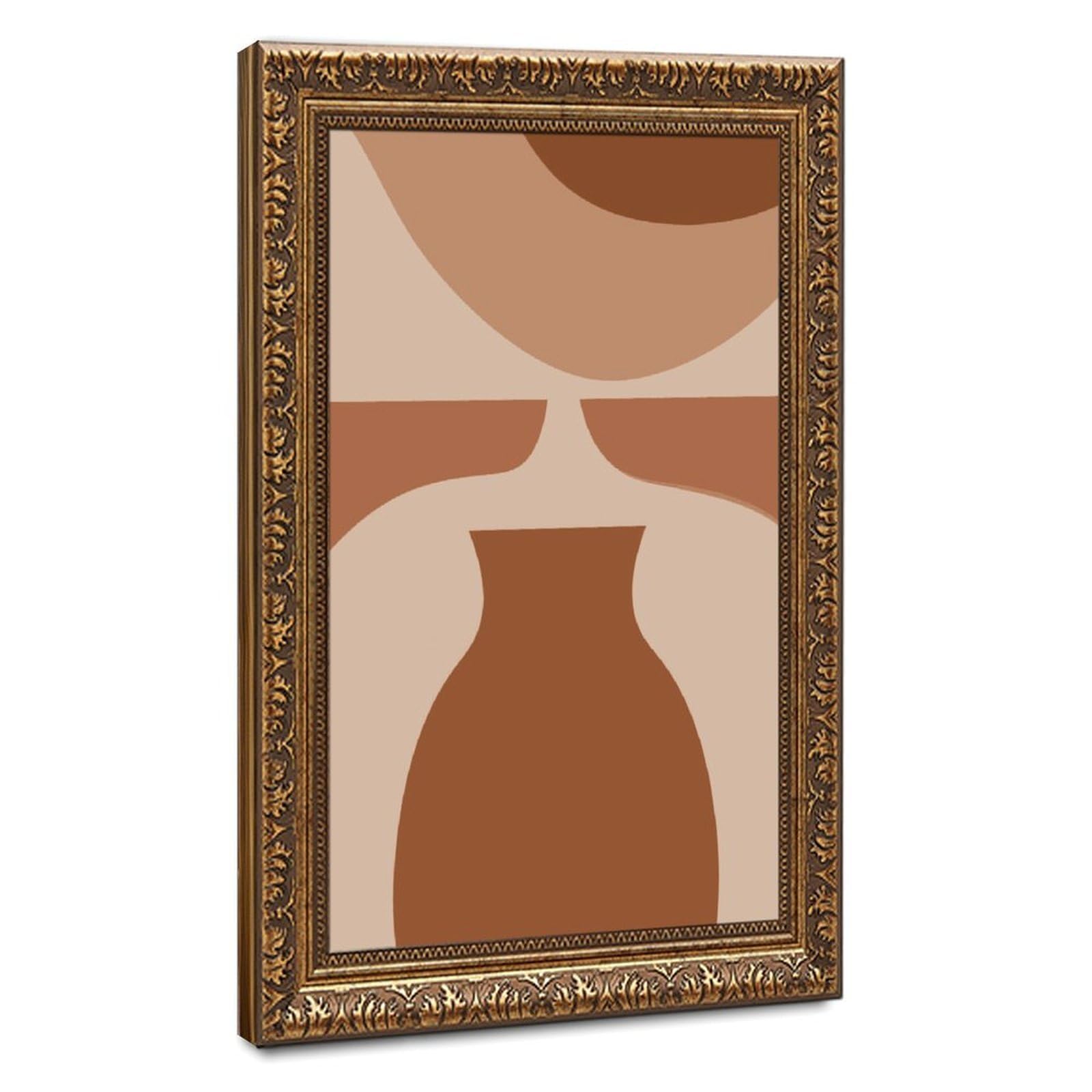 Zguols Terracotta Boho Geometric Abstract And Minimalist Poster Canvas Poster Bedroom Decor Sports Landscape Office Room Decor Gift Retro Gold Frame 12" L X 18" W
