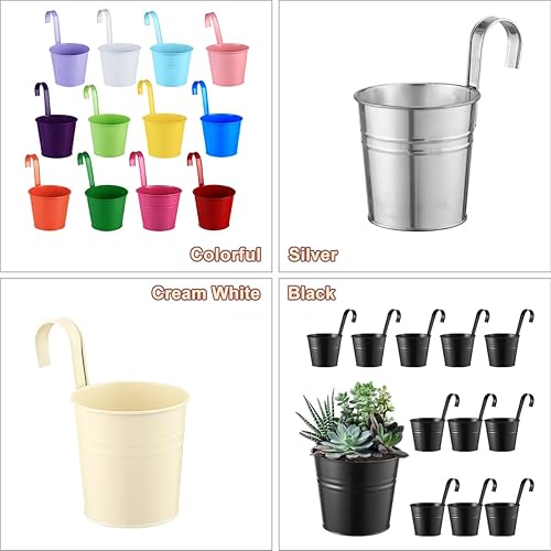 Miniatura 5 de Paquete de 12 macetas colgantes para balcón, barandilla blanca de 4 pulgadas, soporte pequeño para plantas colgantes para interiores, macetas