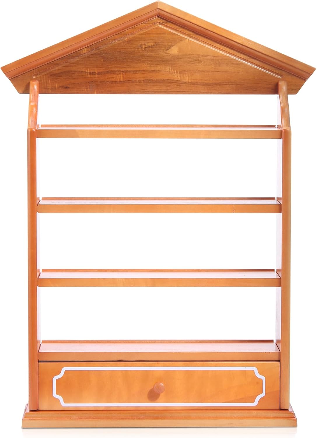 Chunful Vintage Spice Village Wooden Rack 22 x 17 x 4 Inches with 4 Shelves and Drawer for Wall Mounting Kitchen Storage Spice Village Display Shelf for 24 Jars (Brown, Classic)