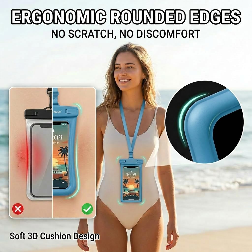 wellhouse custodia impermeabile smartphone universale con laccio IP8X per immersioni all'aperto spiaggia subacquea fino a 7,0 custodia subacquea 3D HD TPU antipolvere custodia impermeabile (Blu)