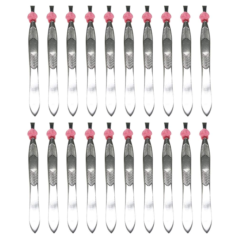 Lurrose 24pcs Flat Tip Tweezers Silver Stainless Steel Eyebrow Tweezer Tweezers Bulk Mini Tweezers Bulk Hair Plucker for Hair and Eyebrows