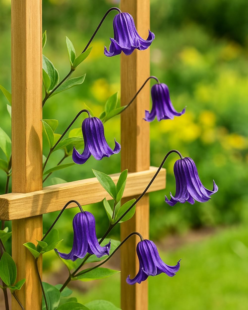 Perennial Farm Clematis 'Rooguchi' Hybrid – Live Flowering Vine in 4 Quart Container, Bell-Shaped Indigo-Purple Blooms, Non-Clinging Climber, Long Blooming, Ideal for Trellises, Arches & Containers