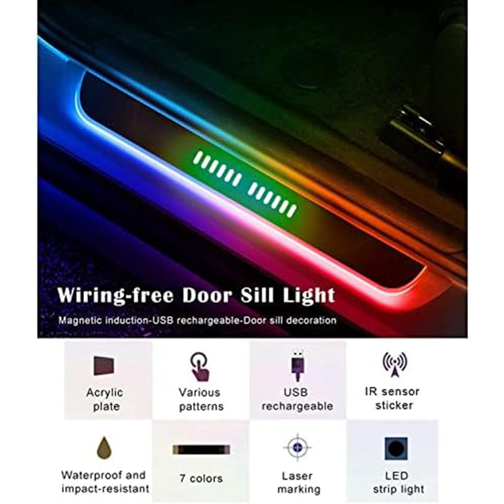 Iluminación de puerta LED para coche, iluminación de puerta de coche LED, iluminación de puerta sin sensor automático de coche, 4 unidades