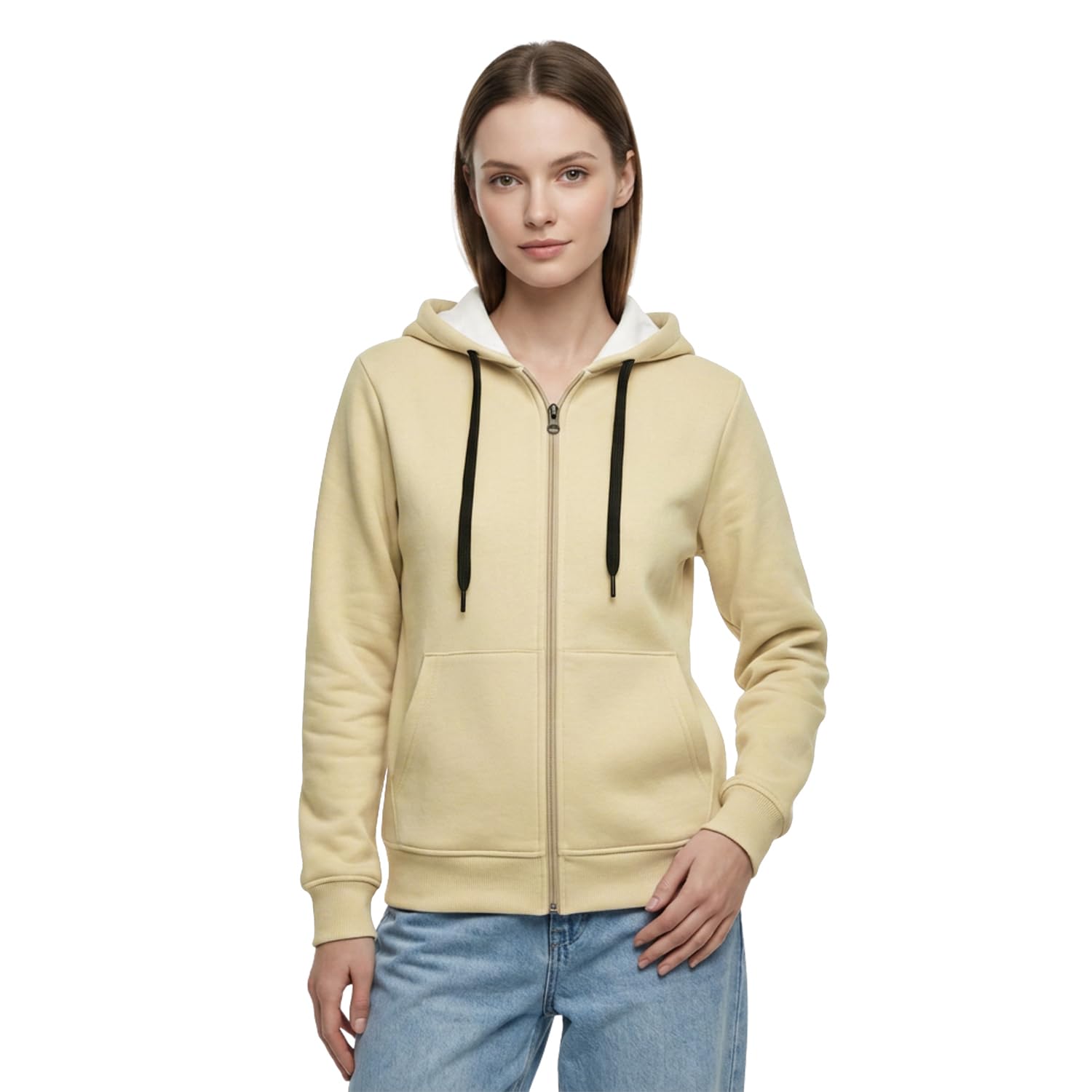 bonjour Women's Solid Zipper Hooded Sweatshirt | Front Zip, Ribbed Hem, Lined Hood, Casual Winter Wear-picture-30