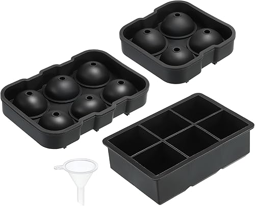 MECCANIXITY Bandeja para cubitos de hielo (juego de 3), máquina de bolas de hielo de esfera azul y bandeja cuadrada para cubitos de hielo para