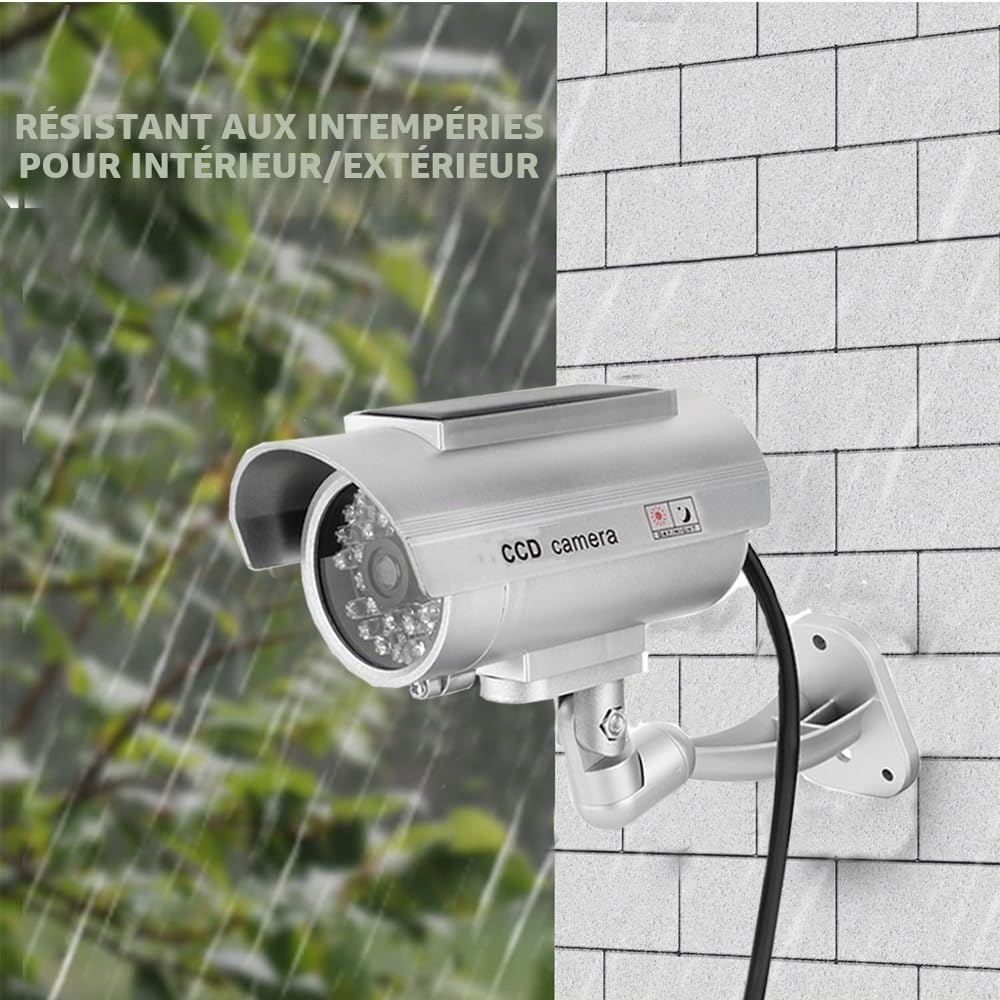 Lot de 2 alarmes factices pour maison factice à énergie solaire - Pour l'extérieur - Avec capteur de lumière clignotante rouge réaliste et autocollant d'avertissement