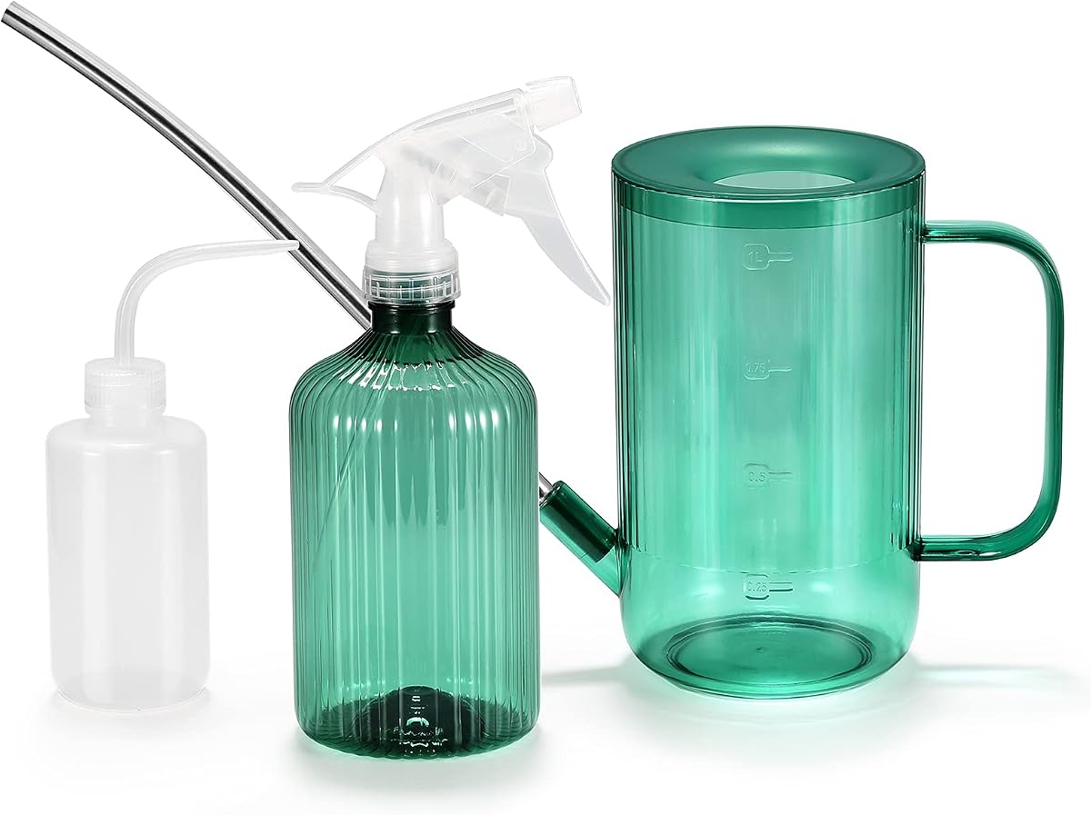 Watering Can Indoor Plants - Plant Watering Can 34 OZ, Long Spout Small Watering Can for House Plants Garden Potted Flowers with Spray Bottle, Squeeze Bottle Green