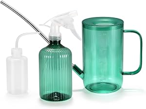 Arrosoir ONEDONE pour plantes d'intérieur, arrosoir à long bec de 1L 34oz, petit arrosoir pour plantes d'intérieur, fleurs en pot vert avec bouteille de pulvérisation bonus, bouteille à pression