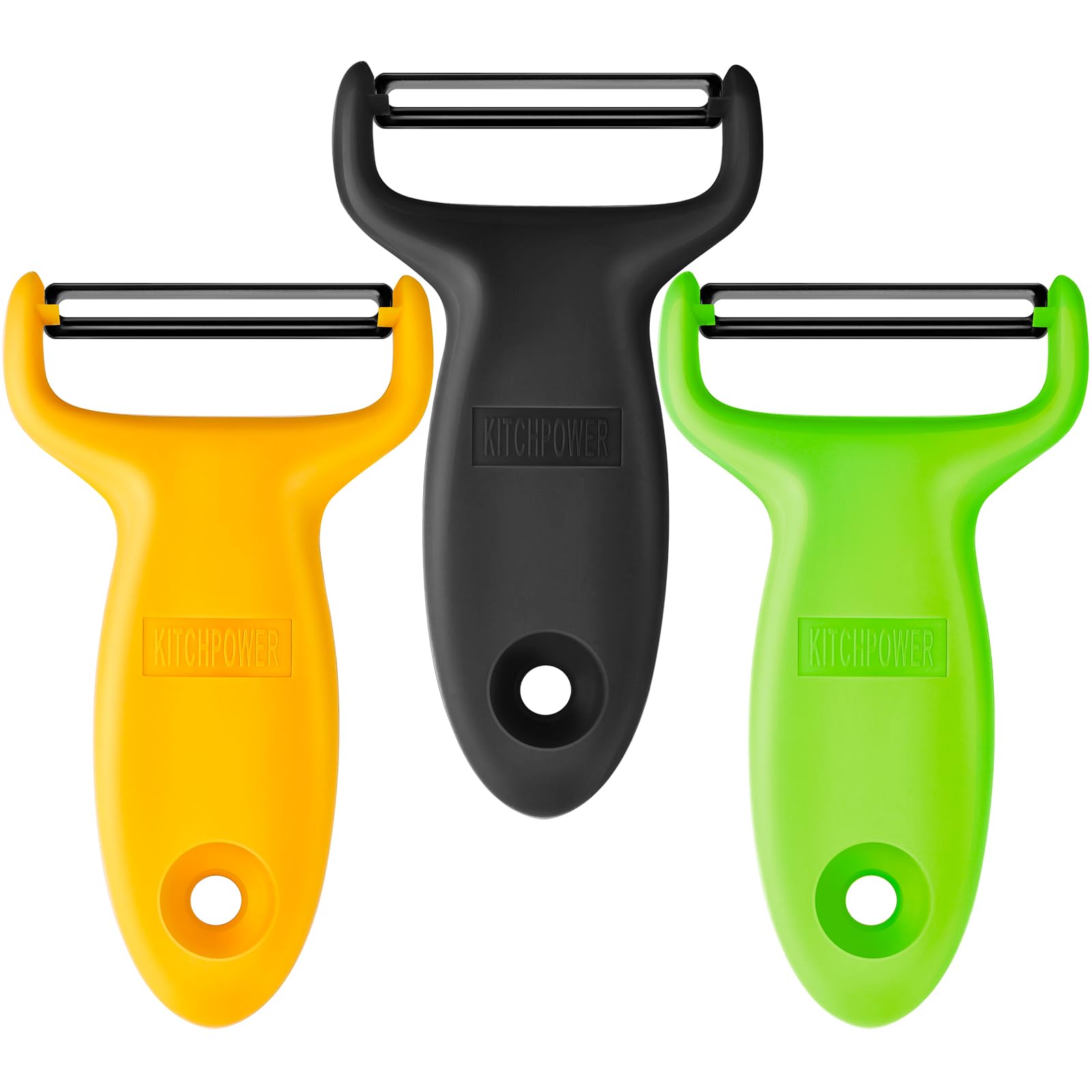 Vegetable Potato Peelers for Kitchen, Y Peeler for Apple Veggie Potatoes Fruits Carrot, Carbon Steel Blade 3-Pack Yellow/Black/Green