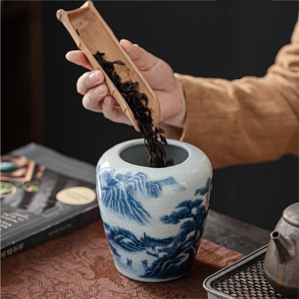 Set Da Tè Immagine di paesaggio creativo Barattolo for la conservazione del tè sfuso Barattolo sigillato in ceramica for uso domestico Set da tè cinese Set di scatole regalo con doppio barattolo Barat