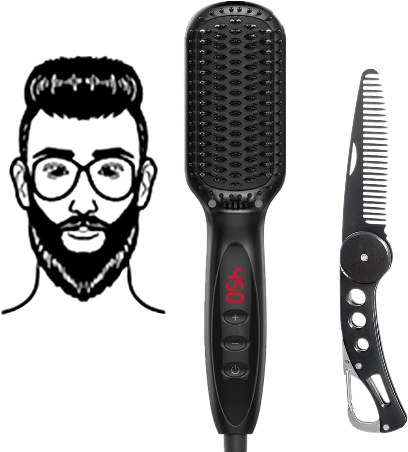 FEISIKE Beard Straightener for Men Beard Straightening Heat Brush Comb Ionic,Electric Multifunctional Professional Hair Style Men Beard,For Home & Travel(100V-240V)