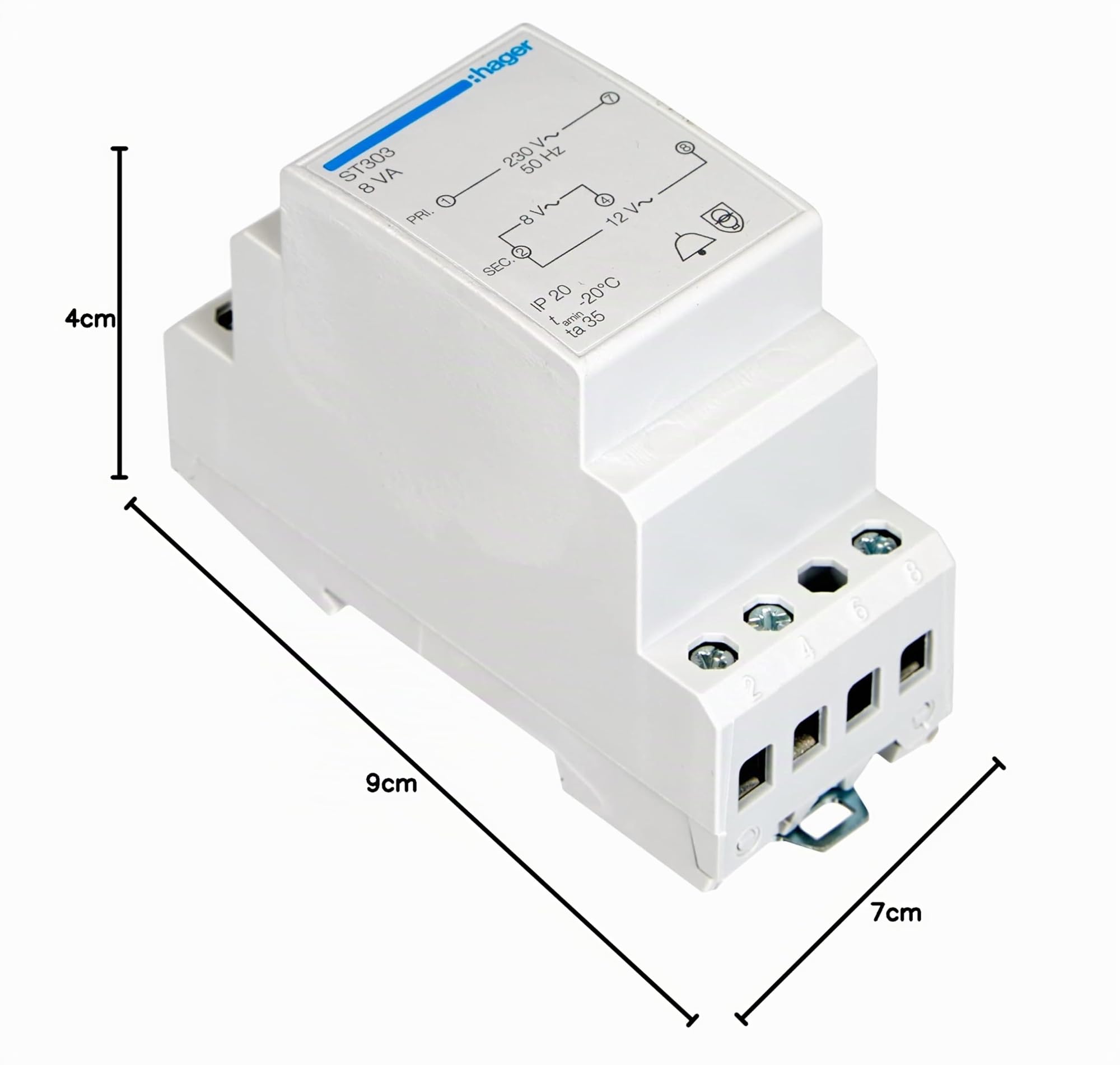 Hager ST303 Klingel-Transformator 8 V, 12V 1A, White