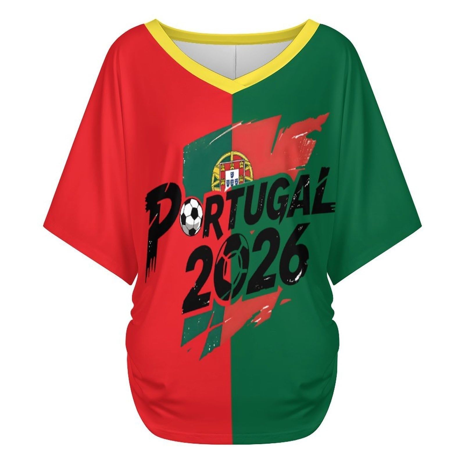 T Shirt Personnalisé Femme Fan Foot Coupe du Monde Oversize Col V Imprimé Drapeau National Maillot Manches Courtes 2026