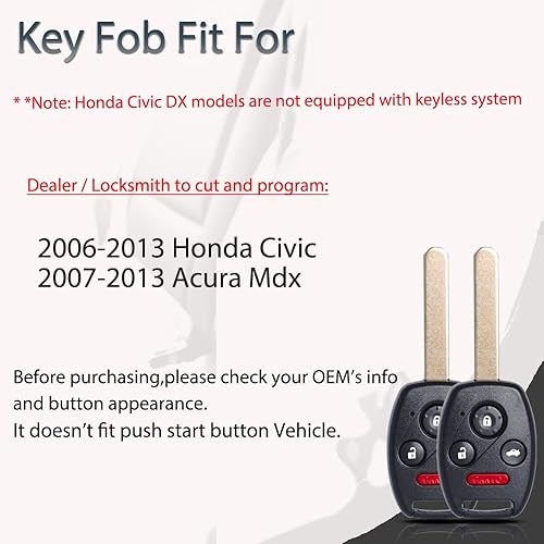 Miniatura 4 de Llavero de entrada sin llave compatible con Honda Civic 2006 2007 2008 2009 2010 2011 2012 2013 Control remoto llave de repuesto 35111-SVA-306