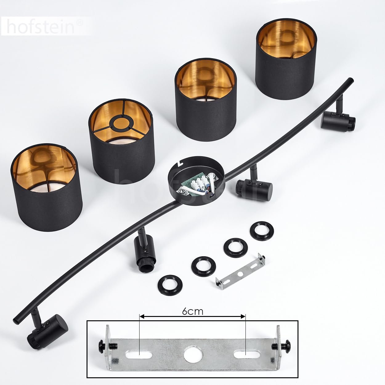 Alsen lámpara de techo, lámpara de techo de metal/tejido en negro/oro, con focos ajustables y brazos de lámpara, spot, 4 x E14, sin bombilla