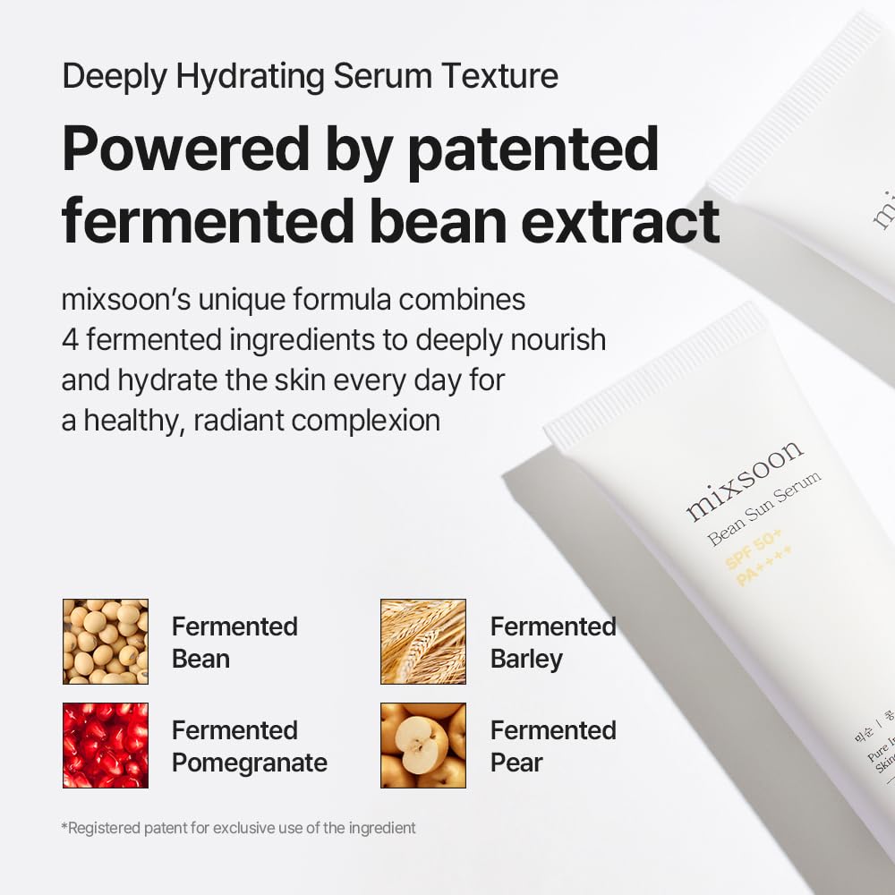 mixsoon Bean Sun Serum SPF 50+ PA++++, Sérum Solaire Coréen Léger, Protection UV Hydratante, Niacinamide, Acide Hyaluronique & Soja Fermenté, Sûr pour les Récifs, Sans Effet Blanchissant (50ml)